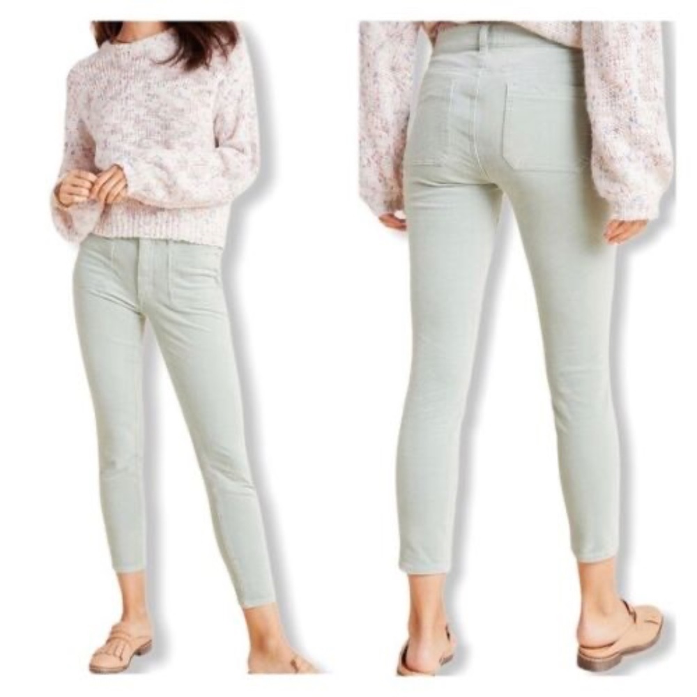 Anthropologie Pilcro Corduroy Mint Green Pastel High Rise Jeans Ankle Pants